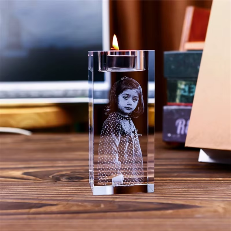 Krystall telysholder med personlig 3D-gravering